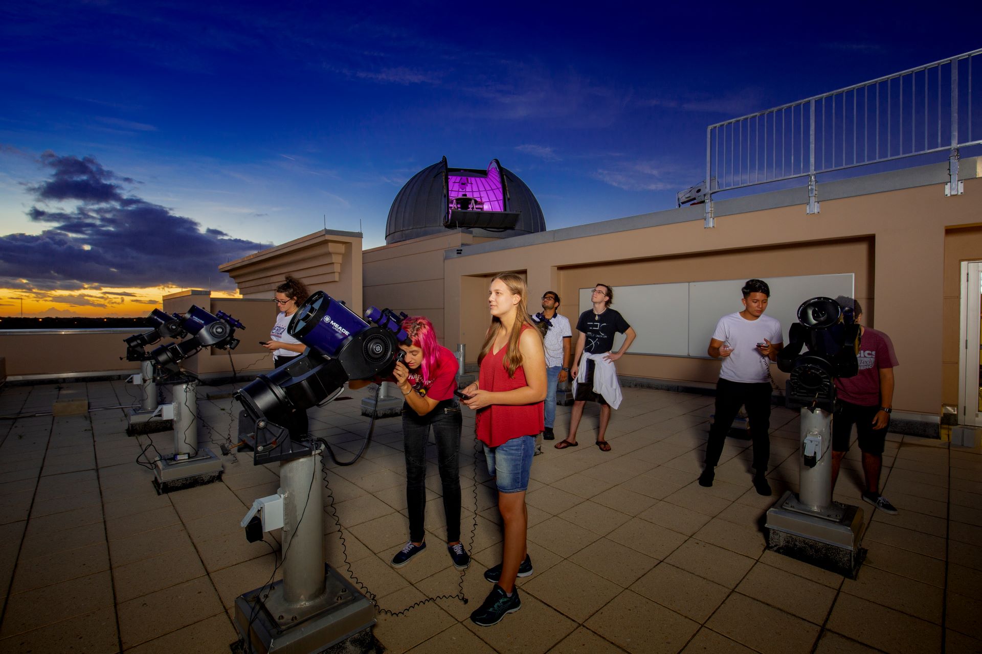Upward view from the staircase in a hallway